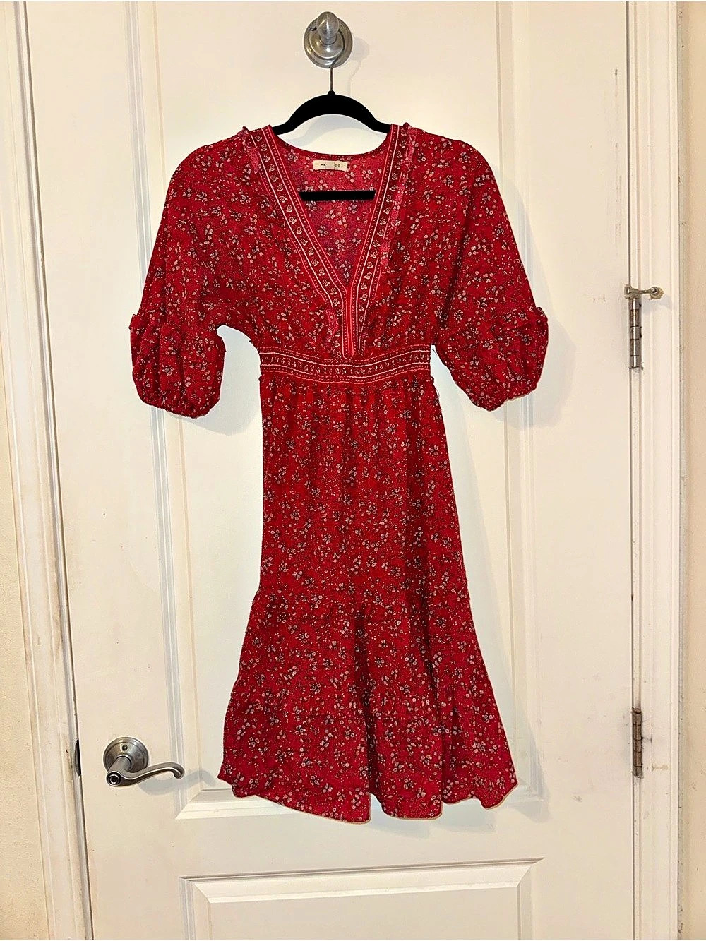 Max Studio Red Flowy Midi Dress Red & Black Floral Flowy Midi Dress